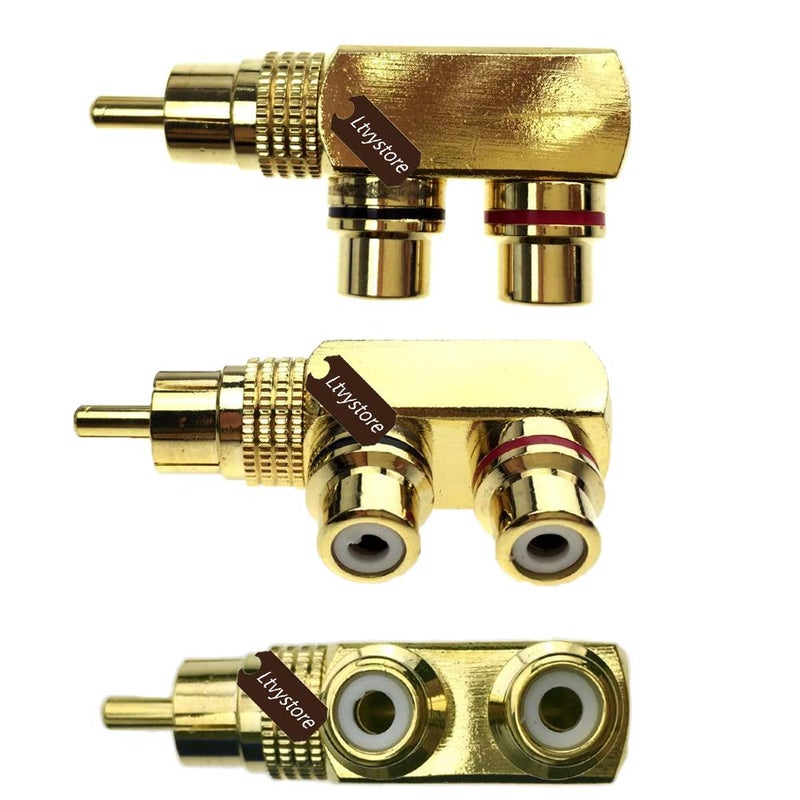 Ltvystore 2Pcs RCA Male to 2 Female Right Angle Plug Splitter Adapter Connector & 5 Pcs Audio Video Gold Male to 2 Female Coupler Adapter - Image 2